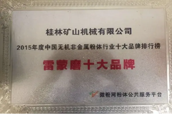 Honorary Certificate for Top Ten Raymond Mill Bran