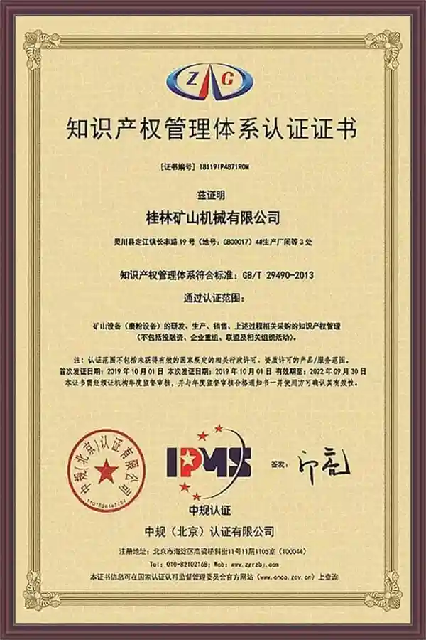 Intellectual Property Management System Certification Certificate