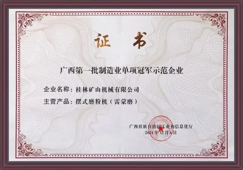 Raymond Mill Demonstration Enterprise Honorary Credential